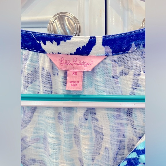 Lilly Pulitzer Del Lago Tunic Top Tropi Call Me Blue White Pineapple 3/4 Sleeve - Picture 6 of 7